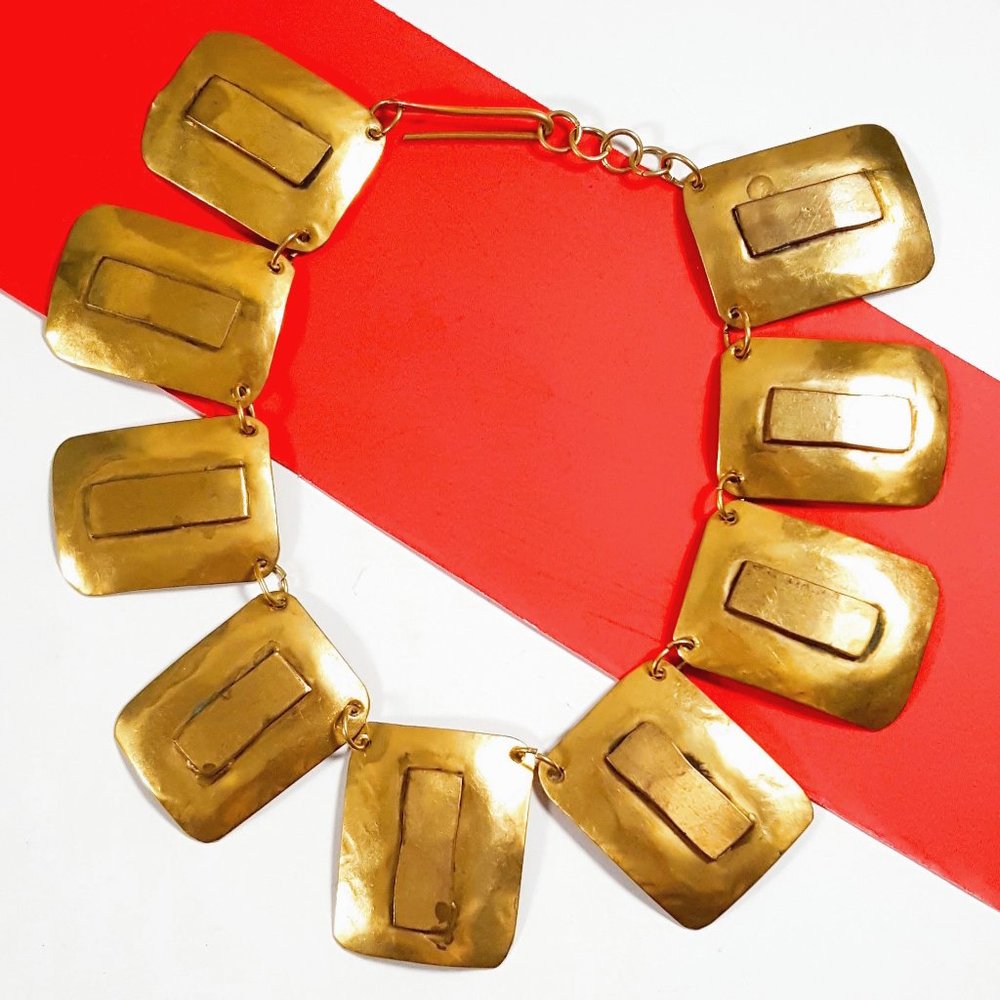 SIGNED LILLO BRUTALIST NECKLACE Handmade Studio MCM ISRAEL Brass or Bronze 1960s